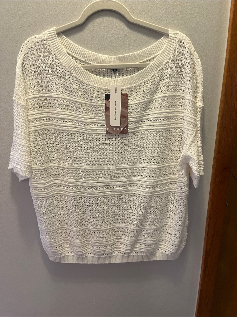 NWT White Open-Weave Short Sleeve Sweater